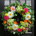 Pinkpuii 24 Inch Spring Wreaths for Front Door- Outdoor Spring Summer Flower Wreath with Vibrant Peony Hydrangea Flower, Green Eucalyptus Leaves and Orange Berry- Ideal for Porch,Mantel,Home Wall by Pinkpuii