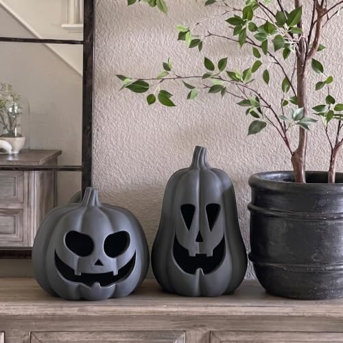 Tioncy Halloween Decor Terracotta Jack O Lantern Pumpkin Decor,Gray - Image 4