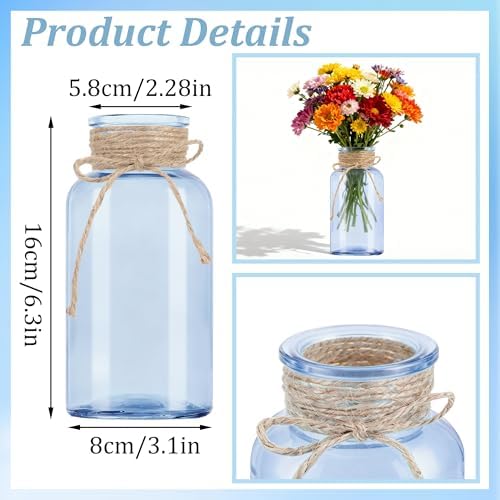 6 Pack Mason Jar Vases for Centerpieces, Blue Glass Flower Vase - Image 2