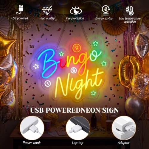 Zhengmy Bingo Night Neon Sign, USB Powered LED Light for Bingo Party Decor - Image 4
