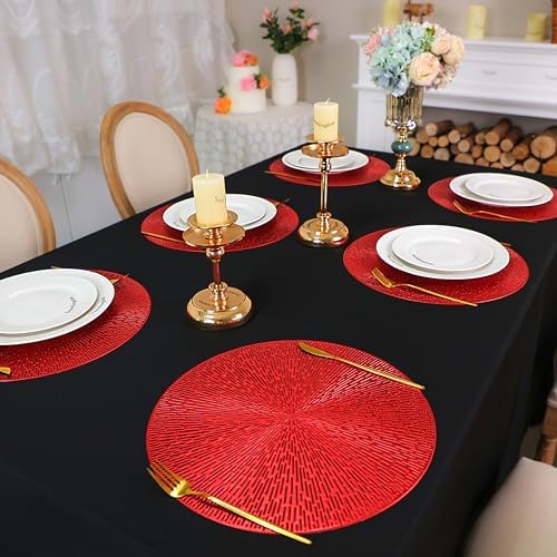 Snowkingdom Red Valentines Placemats Set of 18, Round Vinyl Hollow 15 Inch Metallic Place mats, Washable Wipeable Non Slip Stain Heat Resistant Dining Table Mats for Wedding Christmas Party Decoration - Image 6