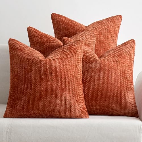MIULEE Decorative Chenille Fall Pillow Covers Burnt Orange 16x16 Pack of 4 by MIULEE