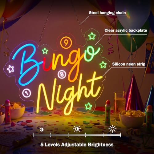 Zhengmy Bingo Night Neon Sign, USB Powered LED Light for Bingo Party Decor - Image 5
