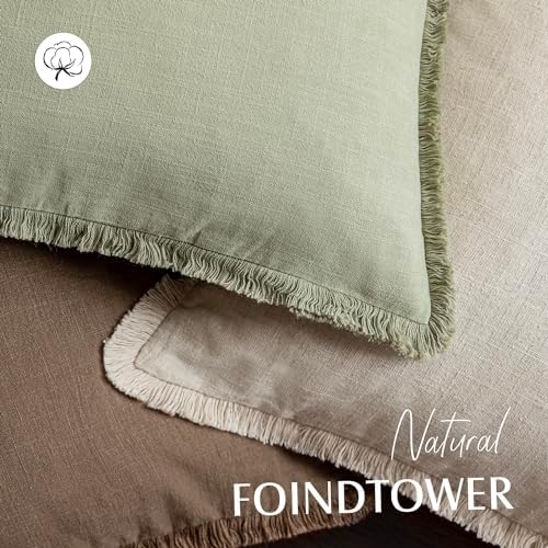 Foindtower Decorative Linen Fringe Throw Pillow Covers 20×20 Light Green - Image 4
