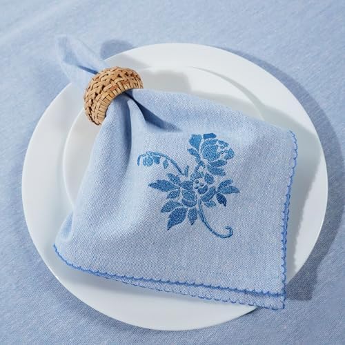 Luxury Embroidered Cloth Napkins – Blue Garden, Set of 6, 18x18 | Elegant Cotton Blend Dinner Napkins with Floral Motif for Holiday Dining, Weddings & Formal Hosting - Image 3