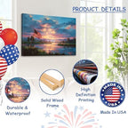 HomeifHue July 4th Patriotic Canvas Wall Art 4th of July USA Decorations Sunset Lake and American Flag with Fireworks Print Independence Day Home Decor24x36in - Image 4