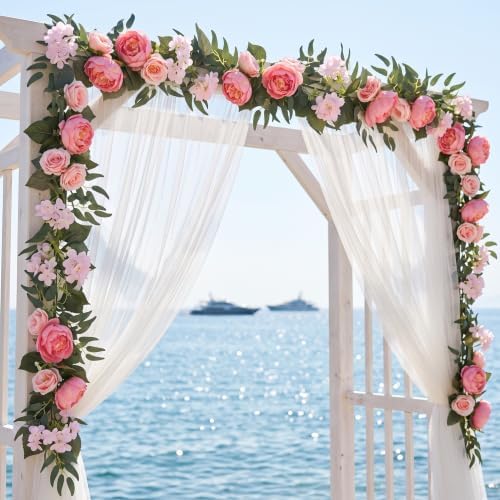 2 Pack 12ft Artificial Peony Flower Garland Vine, Pink - Image 5