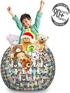 Ambesonne Funny Cartoon Storage Toy Bag Chair, Theme of Playful Hipster Cats with Glasses Colorful Dotted Designed Print, Stuffed Animal Organizer Washable Bag, Large Size, Pink Grey - Image 3