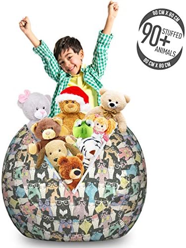 Ambesonne Funny Cartoon Storage Toy Bag Chair, Theme of Playful Hipster Cats with Glasses Colorful Dotted Designed Print, Stuffed Animal Organizer Washable Bag, Large Size, Pink Grey - Image 3