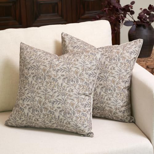 Amor Virisso Floral Throw Pillow Covers 20x20 Set of 2 Vintage Block Print Pillow Covers Decorative Pillow Covers Couch Pillows for Living Room Farmhouse Accent Sofa Pillows, Yellow/Sand by AffordableFloralPrintMaker