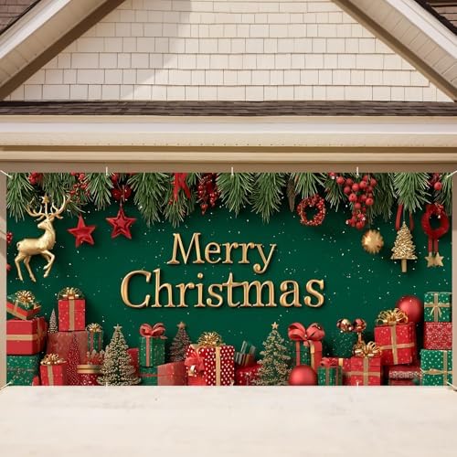 Classic Elements Banner 16x7 Ft - Reindeer and Decorations for Double Car Garage Large Wall Display by THISFIND