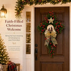 Riceshoot Christmas Nativity Cross Wreath with Gold Organza Bow and Star - Image 5