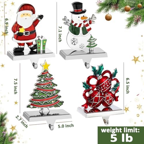 XIUSHE Stocking Holder Set of 6-Christmas Tree Stocking Hanger for Mantel-Metal Weighted Christmas Stocking Holder for Fireplace Mantle-Tropical Farmhouse Stocking Holder - Image 2