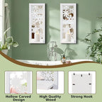 ZEXUIRU 2 Set Rustic Candle Sconces Living Room Bedroom Entryway Wood Mirrored, Farmhouse, Carved Frame Wall-Mount Wooden Candle Holders Wall Decor Hanging Handmade Holder - Distressed White - Image 7