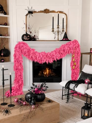 9Ft Halloween Cedar Garland,Pink Real Touch Soft Christmas Decorations - Image 4