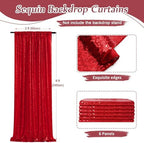 Red Sequin Backdrop Curtains-6 Panels 2FTx8FT Christmas Party Backdrop - Image 2