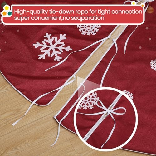 Large Christmas Burlap Tree Skirt Snowflake,84 Inch,Red - Image 4
