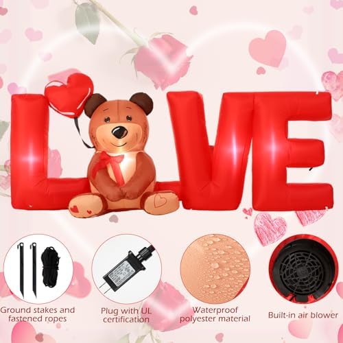 Shappy 9 FT Valentine Inflatable Love Bear, LED Lighted Outdoor Decor - Image 4