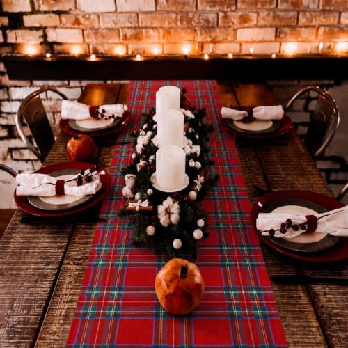 HunnmingRe 6 Pcs Red Christmas Tartan Plaid Table Runner 13 x 72 - Image 5