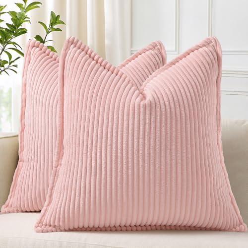 decorUhome Fall Corduroy Pink Throw Pillow Covers 22x22 Set of 2 by decorUhome