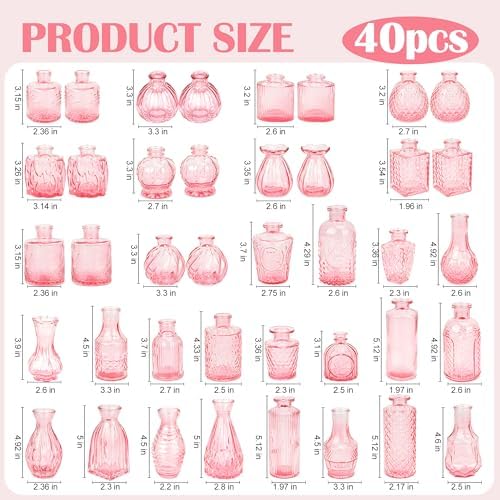 Glass Bud Vases in Bulk Small Mini Pink Vase for Flowers 40pc - Image 2