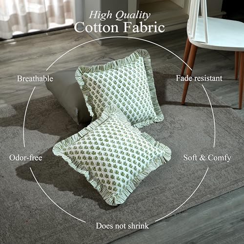 CPC Block Print Ruffle Throw Pillow Cover Emerald Green 24"x24", Pack of 2 - Image 3