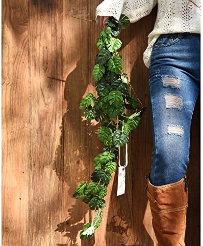 FiveSeasonStuff Monstera Plant Garlands, Artificial Leaf Bendable Vines (2 pcs, 5.2 feet) - Image 2
