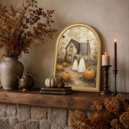 Wheatwin Halloween Wall Art, Vintage Arched Gold Framed Wall Art Ghosts - Image 2