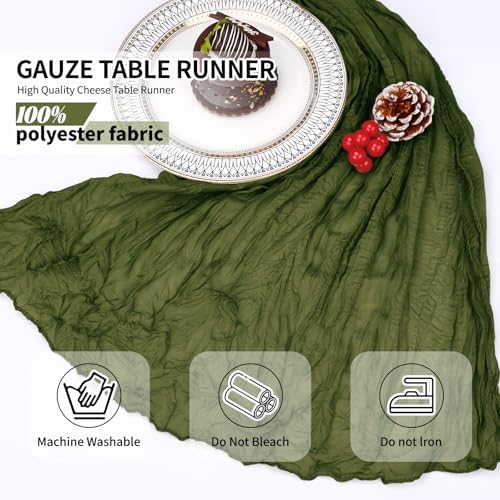 12 Pcs Olive Green Cheesecloth Table Runner 10Ft, Gauze Table Runners 21.5 x 120 inch,Semi Sheer Cheese Cloth Fabric Runner Bulk for Wedding,Party,Baby Shower,Bridal Shower - Image 6