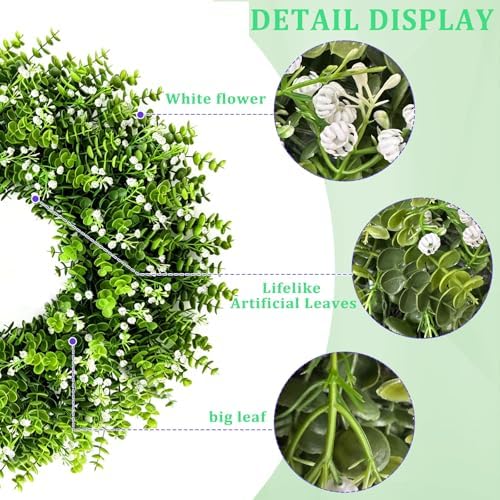 26" Eucalyptus Wreath for Front Door, Large Artificial Eucalyptus with Baby's Breath Greenery Flowers Wreath for Home, Porch, Farmhouse Wall Decor, Spring, Summer, Fall, All Seasons - Image 4