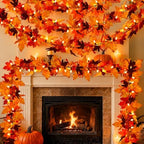 3Pack 9Ft 50 LED Maple Leaf Garland Battery Operated with Timer,8 Modes Waterproof Fall Decorations for Home Fall Garland with Lights for Fall Thanksgiving Table Harvest Home Indoor Decorations by Efunly