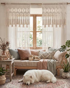 BECHAEO Boho Handmade Macrame Curtain with Tassels, 1PC 39" x 79" White A - Image 4