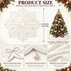 Fanfanwin 48 Inches Velvet Christmas Tree Skirt with Pearl Bow,White - Image 2