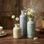 Ceramic Vase Set of 3, Rustic Distressed Bud Vases for Home Decor, Cottagecore Small Decorative Vases for Flowers, Centerpiece Table Vase Set for Living Room Kitchen Shelf Mantel Farmhouse - Image 3