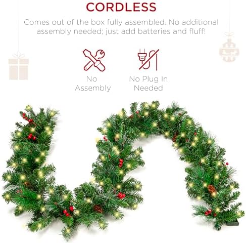 Best Choice Products 9ft Pre-Lit Holiday Pre-Decorated Christmas Garland for Stairs, Fireplace, Decoration w/PVC Tips, 50 Lights, Pine Cones, Berries - Unflocked - Image 5