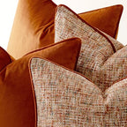 a moment Fall Orange 4 Pack Throw Pillow Covers - Chenille & Velvet Set with Piping, Farmhouse Textured Design Cushion Cases for Couch Sofa Bed (20x20 Inch, No Insert) - Image 6