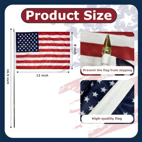 8x12 inch Small American Flags on Stick 12 Pcs for Yard Garden, Mini Hand Held US USA Flags with Stainless Steel Pole Stakes for Outside Lawn Planter 4th of July Decorations - Image 2