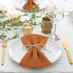 TURSTIN 24 Pieces Cotton Linen Cloth Napkin Handmade Cloth Napkin with Fringe 17 x 17 Inch Soft Dinner Wedding Napkins Square Rustic Fringe Table Napkins for Dinners, Parties, Weddings, Terracotta - Image 5