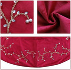Bunny Chorus Christmas Tree Skirt, 60 inches Classic Large Velvet Fur Plush Red Tree Skirt, Baroque Tree Skirts with Gold Embroidered Pearls and Crystals for Merry Christmas - Image 4