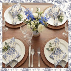 Mindsoft Set of 12 Floral Cloth Napkins Blue Linen Cloth Napkins - Image 4