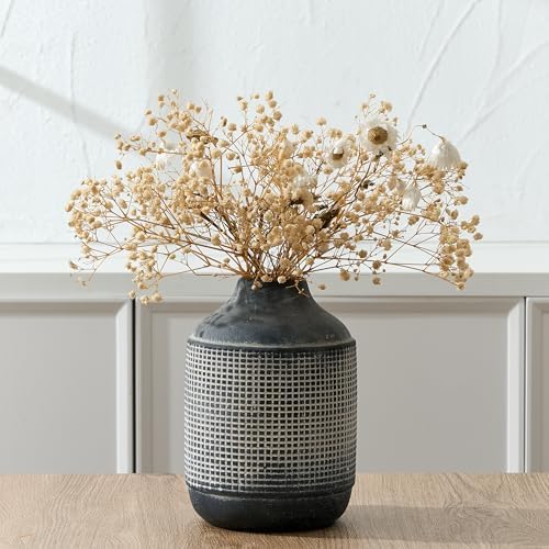 SIDUCAL Ceramic Rustic Farmhouse Vase, Sand Glaze Finish Boho Vase, Pottery Decorative Flower for Home Decor, Table, Living Room Decoration, Shelf Decor, Mantel, 7.4 Inch, Black by SIDUCAL