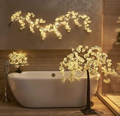Hairui Cherry Blossom 96 LED Fairy Lights 6FT Garland, White, Battery Operated with Timer for Indoor/Outdoor Decor - Image 5
