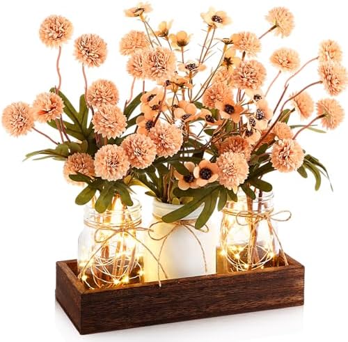 Suncalla 3 Pcs Khaki Fake Kiku Flowers Mason Jar Table Centerpiece by Unknown