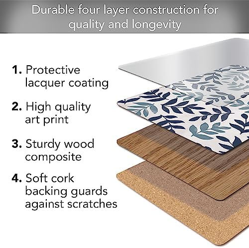 CounterArt Blue Leaf Floral Boxed Set of 4 Premium Hardboard Placemats - Image 3