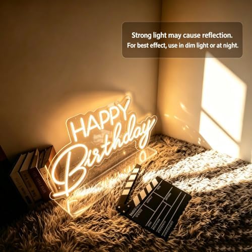 Happy Birthday LED Neon Signs Transparent Acrylic Lights Decor for Wedding Birthday Party Wall Home Bedroom Room Art Decoration with USB Light Modulator 5V - Image 3