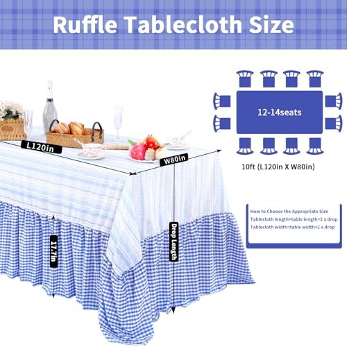 Easter Tablecloth Blue Rabbit Ruffle Table Cloth - 90 x 132 Inch Waterproof Tablecloths Rectangle Washable Polyester Bunny Flowers Table Cover for Birthday Wedding Dinner Picnic Party Decoration - Image 2