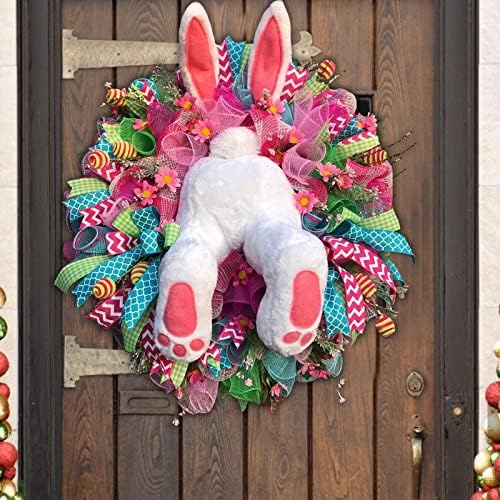 Easter Bunny Wreath, 15.7"x17.7" Artificial Wreath Front Door Wall Window Decor, Easter Garland Outdoor Indoor Spring Farmhouse Hanging Decoration, Welcome Rabbit Porch Sign - Image 4