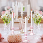 Suclain 24 Pcs Glass Candle Holder Set 12 Candlestick White Candles,Pink - Image 5
