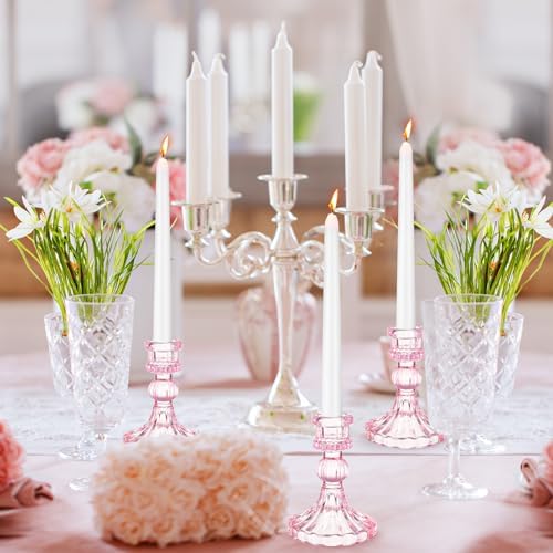 Suclain 24 Pcs Glass Candle Holder Set 12 Candlestick White Candles,Pink - Image 5