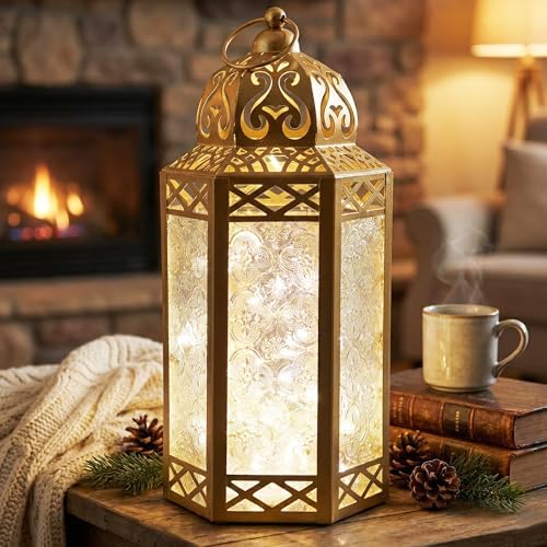 Vela Lanterns Decorative Indoor Fairy Light Ramadan Candle Holder, Gold, L by VelaCandleLanterns